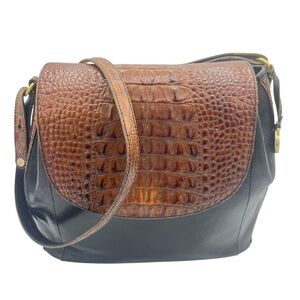 Brahmin Black and Brown Croc Leather Medium crossbody Bag with Brahmin Dust Bag